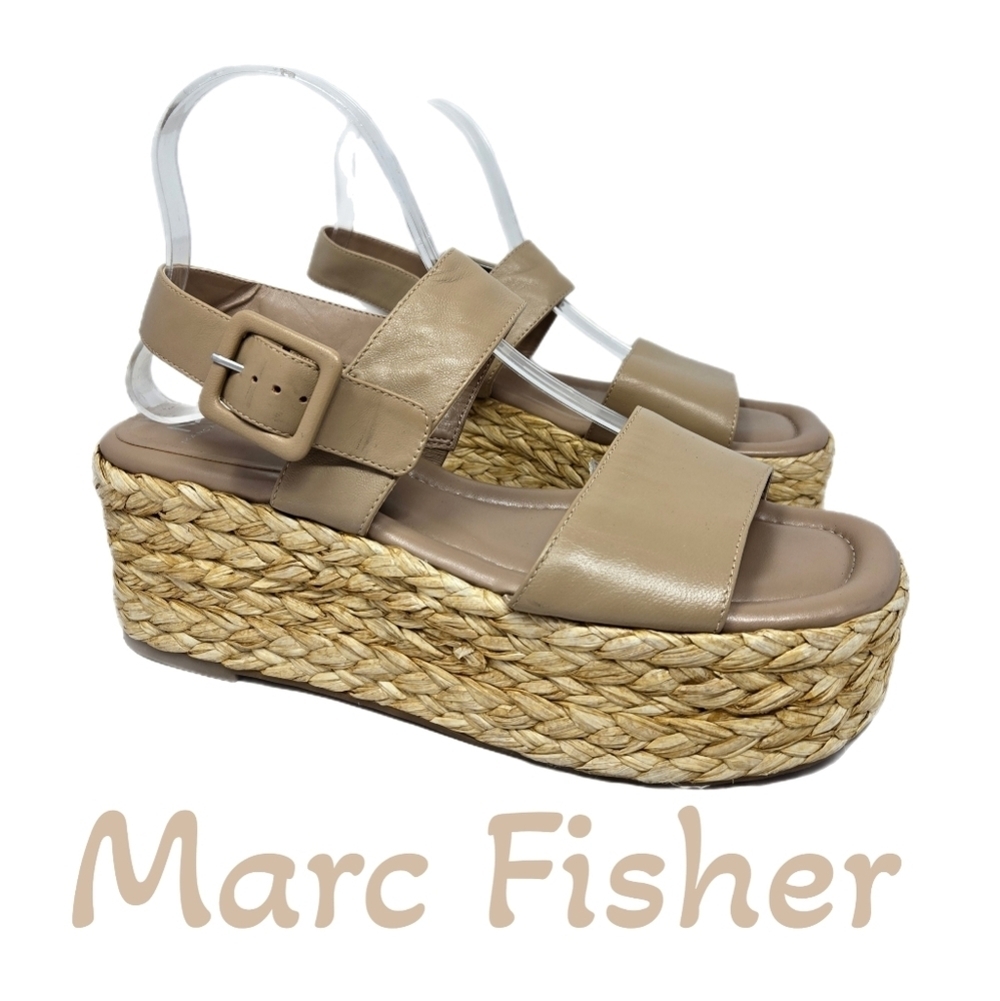 Marc Fisher Patryce Womens Platform Sandels Sz 11M Tan Leather Adj. Straps
